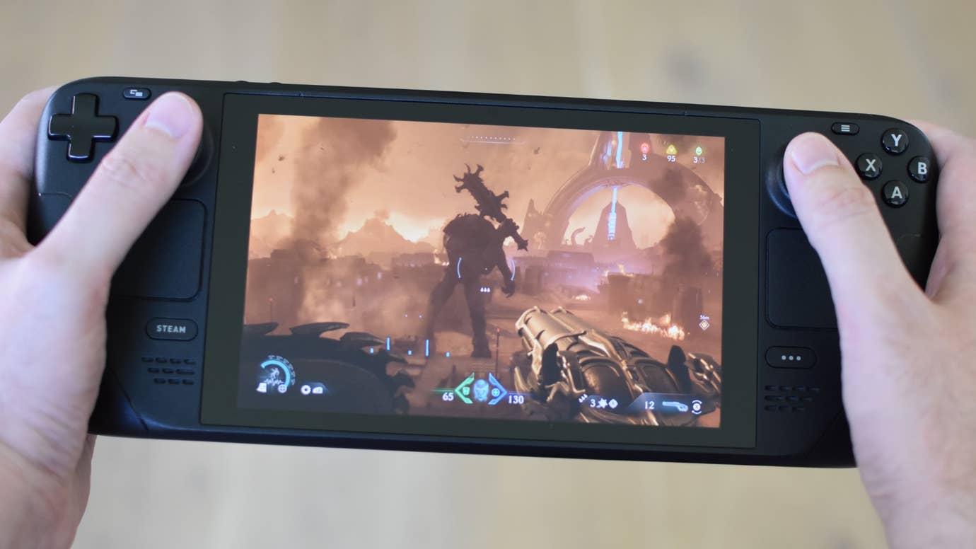 Doom: The Dark Ages running on a Steam Deck.